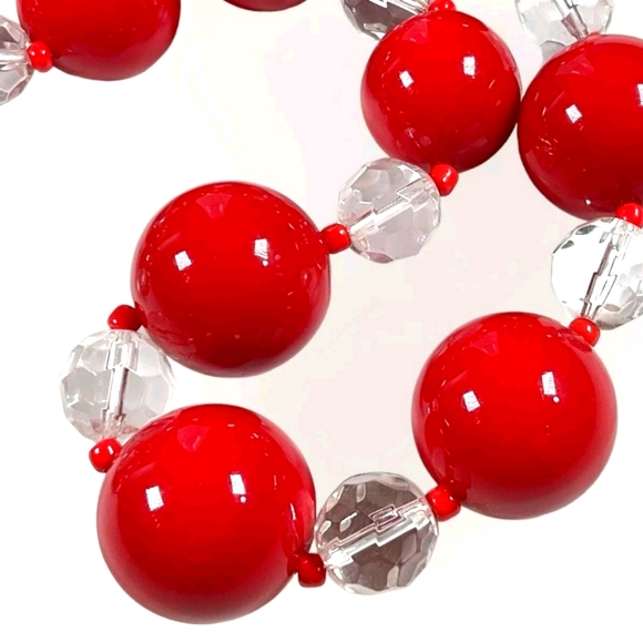 JOAN RIVERS  Single Strand Necklace w/Crystal and Red Acrylic Beads, 32" - Picture 7 of 8